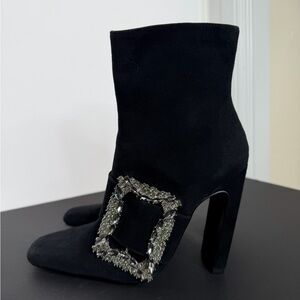 Zara Black Heeled Boots with Decorative Silver Buckle